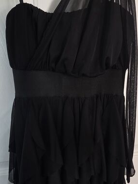 Roberta Bridal Black One-Shoulder Ruffle Cocktail Dress